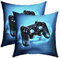 Homewish Gaming Kissenbezüge 45x45 Satz von 4 Spiel Kissenbezüge für Kinder Jungen Mädchen Videospiel Gamer Teens Gamepad Dekorative Akzent für Zuhause Blau Schwarz