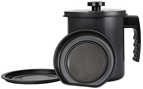to do home Fetttrennkanne für Frittieröl und Speisefett|Ölsieb|Fetttrenner| Edelstahlkanne mit Sieb|Ölkanne zur Aufbewahrung Lagerung|1,3l (Schwarz)