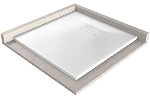 BERNSTEIN Duschtasse 80x80 cm Weiß matt Flache Bauhöhe, Duschwanne der GT-SERIE aus SMC, Rechteckiges Duschbecken mit Gefälle, SMC -Duschwanne, Steinoptik