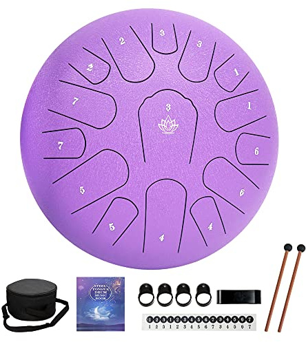 Yasisid Steel Tongue Drum 12 Zoll 15 Noten Musikinstrumente, Handpan Drum Percussion Instrument, mit Softtasche, Notenbuch, 2 Schlägel, für Meditation oder Yoga (Lila)