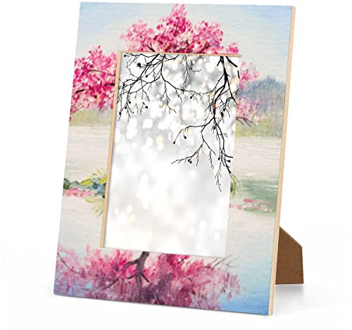 OKCELL Holz-Bilderrahmen für Ölgemälde, Landschaft, orientalischer Kirschbaum, Sakura auf dem See, für 10 x 15 cm, 12 x 17 cm, 20 x 25 cm, 27,9 x 35,6 cm. Mit Haken und Halterungen. Dieser Rahmen kann