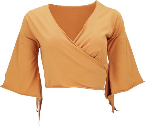 GURU SHOP Elfen Top, Top Goa-chic, Wickeltop - Curry, Damen, Baumwolle, Size:S