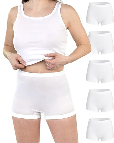 SES Pagenschlüpfer Damen 5er Pack 36-38 bis 64-66 aus 100% Baumwolle | Kochfeste Damen Schlüpfer mit Bein, hoher Taille und weichem Bündchen - Damenschlüpfer atmungsaktiv & angenehm formstabil