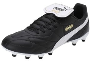 PUMA Unisex King TOP FG/AG Soccer Shoe, Black White Gold, 46.5 EU