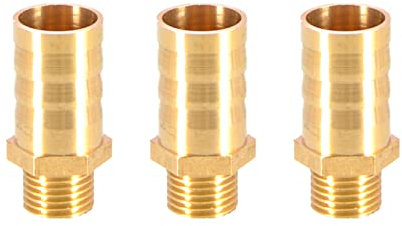 Lot de 3 raccords de tuyau en laiton massif barbelés vers filetage mâle BSP 16 mm à 6,35 mm pour air, eau, carburant, huile et gaz