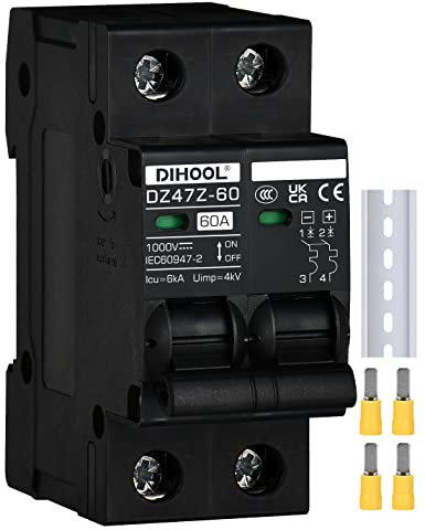DC Trennschalter 1000VDC Solar PV Leistungsschalter Photovoltaik Sicherungsautomat (DC1000V,2 polig,60 Amp)
