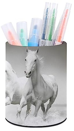 Pot à crayons en forme de chevaux blancs - Pour bureau, papeterie, pinceaux de maquillage