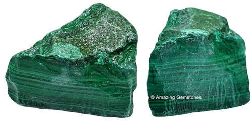 Amazing Gemstone 2 Stück Malachit-Rohkristalle und Heilsteine, natürliche Steine zum Trommeln und Selbermachen