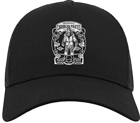 Caribbean Pirates Halbmaschige Trucker-Cap-Baseballmütze aus Baumwolle Schwarz