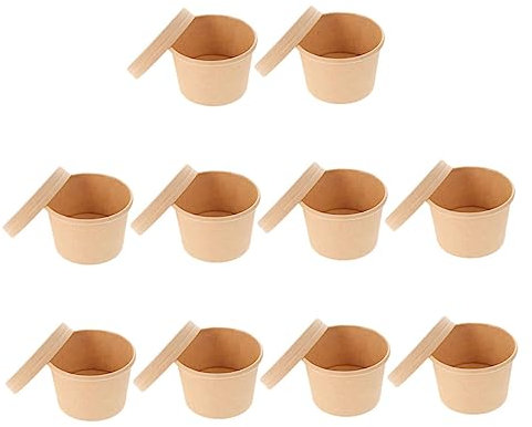HAPINARY 10ensembles Lot De Bols Jetables Kraft Avec Couvercles Pour Crème Glacée Pudding Et Desserts Froids Pour Snacking Et Restauration Rapide