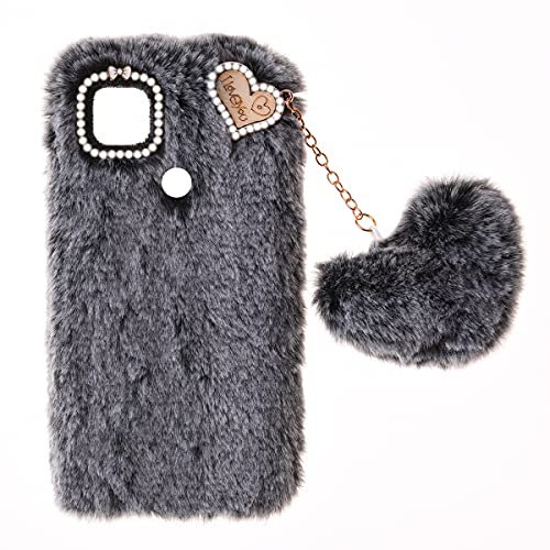 Fluffy Plush Case für Google Pixel 4a 5G Handyhülle Hülle Ultra Dünn Cute Bling Bow Diamond Fluffy Furry Soft Warm Fur Protective Cover TPU Silikon Hülle für Google Pixel 4a 5G Cover,Dunkelgrau
