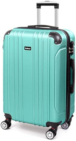 Todeco Valise Moyenne Taille 68cm, Valise de Voyage, Rigide e Légère ABS Valise de Voyage à roulettes Valises, 4 Doubles Roues, 68x45x26cm, Vert pin Clair