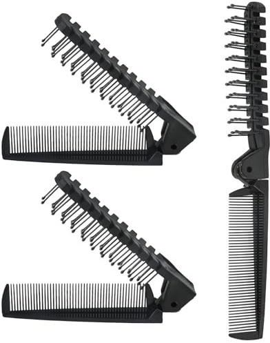 Qjaiune 3PCS Travel Foldable Brush, Anti-Static Hair Comb and Double Headed Hairdressing Tool for Men & Women (Black)