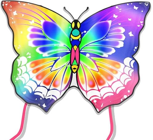 Crogift Drachen,Schmetterlingsdrachen fiir Kinder im Alter von 4-8 Tahren md 8-12 Jahren & Erwachsene, extrem einfach zu fliegen fur Anfanger, Drachen mit 100 m Schmurgriff, fir Outdoor