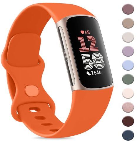 AK Sport Band Compatible with Fitbit Charge 6 Bands/Fitbit Charge 5 Bands Women Men, Classic Soft Replacement Straps Wristbands for Fitbit Charge 6/5 Advanced Fitness & Health Tracker (Orange,Large)