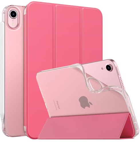 MoKo iPad Mini 7 (A17 Pro) 2024 Case, Fit 6th Gen 2021 (8.3-inch), Soft TPU Translucent Frosted Back Cover for iPad Mini 7th, Watermelon Red