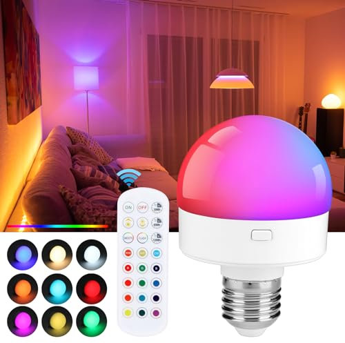 Marstey Ampoules LED Couleur, E27 LED Couleur Changement Dimmable RGBW Lampes avec Télécommande, 120 Choix de Couleur, Deux Méthodes d'installation, 800LM,pour la décoration de la Maison, Bar, Fête