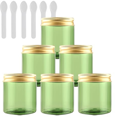 PQPAUTY 6 Pièces Vides Petit 80 ml Vert Cosmétique Pot en Plastique avec Couvercle Or 80 g Pots de Cosmétique Crème de Bouteille Contenant avec 6x Spatules