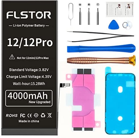 FLSTOR Battery for iPhone 12 and iPhone 12 Pro, 4000mAh Li-Polymer Battery Replacement for iPhone 12 A2172 A2402 A2403 A2404 with Tool Kit and User Manual