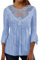 Vêtements Femme Grande Taille, Sweatshirts Femme Blouse De Peintre T-Shirt Haut À Manches 3/4 en Dentelle Ajourée pour Femmes, Confortable Et Décontracté, Couleur Unie, Patchwork (Blue,XXL)