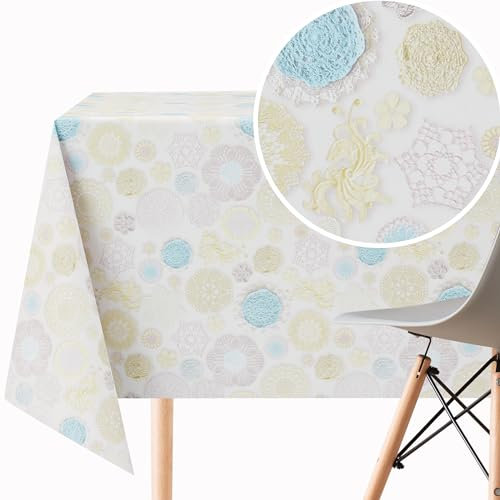 KP HOME PVC Wachstuchtischdecke Rechteckig 250x140 cm - Spitzenmotive Abwischbare Tischdecke Kunststoff Wasserdichtes für 8 Personen - Vinyl Tischtuch in Geometrisches Buntes Muster