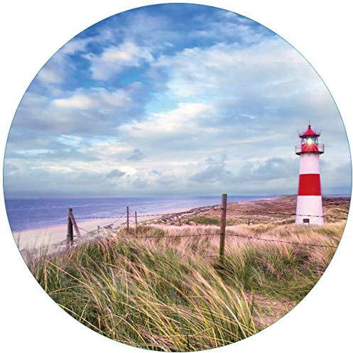 Wallario Glasbild rund Leuchtturm am Strand von Sylt - Rund, 50 cm Durchmesser Wandbild Glas in Premium-Qualität: Brillante Farben, freischwebende Optik