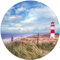 Wallario Glasbild rund Leuchtturm am Strand von Sylt - Rund, 50 cm Durchmesser Wandbild Glas in Premium-Qualität: Brillante Farben, freischwebende Optik