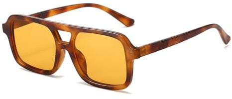 YAMEIZE Retro 70s Double Bridge Pilot - Rectangle Sunglasses for Women Men Vintage Style Square Eyewear UV400 Protection Driving Outdoor