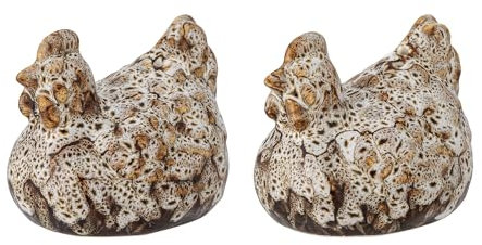 Bloomingville Chicky Collection - Juego de salero y pimentero de gres, marr�n, con forma de gallina, acabado esmaltado moteado �nico, aprobado para alimentos, capacidad de 20 ml, no apto para