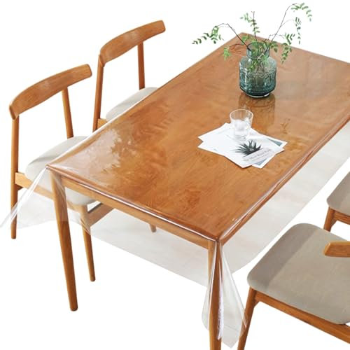 Sporgo Tischdecke Transparent Tischfolie: 140x220cm wasserdichte Durchsichtig Abwaschbar Tischdecken, 0.13mm PVC Glasklar Folie Eckig Tischdecke Fettdicht Tischschutz Tischfolie für Outdoor (A)