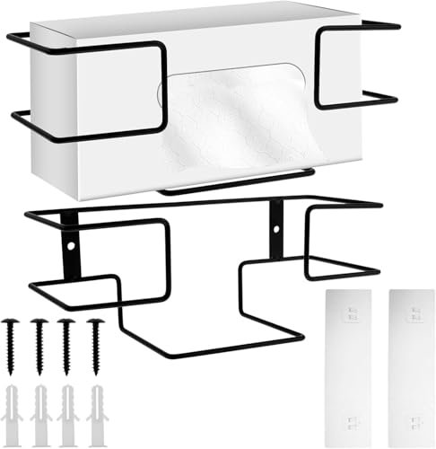 2pcs Glove Box Holder Wall Mounted, Metal Black Glove Dispenser, Multifunctional Glove Box Organizer for Rubber Latex Gloves Organizer Face Wipes (Large+Small)