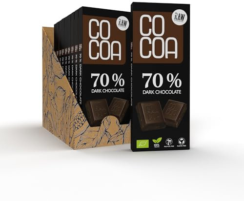 CO COA Dunkle Schokolade 70% BIO BOX 10x40 g (400 g), ohne weißen raffinierten Zucker, ROH-Schokolade aus ungerösteten Kakaobohnen, klassische dunkle Schokolade 70% Kakao
