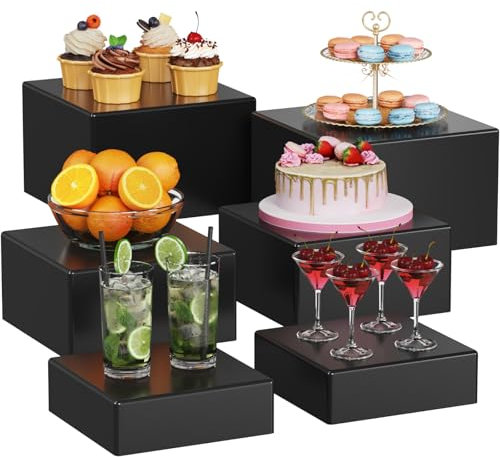 Lifewit Soporte de Pastelería Decorativos, 6 paquetes (20/18/15 cm) Soporte Exhibición de Alimentos para Buffet, Estantes Exhibición Rosquilla, Mesa Dulce Accesorios para Bodas/Fiestas/Eventos, Noir