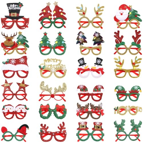 Itoyx 24PCS Christmas Glasses - Party Glasses Decorations Eyewear Accessories Favors - Tree Santa Claus Photo Booth Props Costume
