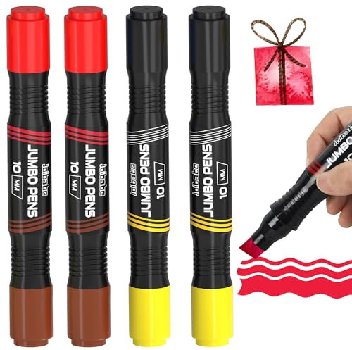 joibabe Jumbo Marker Pens, Dual-Ended Chisel Thick Tip Huge Poster Markers, Large Chunky Marker Pens 3-10mm, 4 Colours Marker Set for Craft Decorative Painting & Art Projects (4 pack)