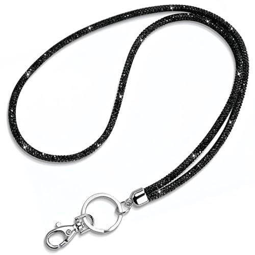 JEYORZY 1 pezzo Collana con Cristalli Multi Funzione cordino per Carte e Chiavi: Porta Badge, Porta ID, Portachiavi e Cinghia Trasparente per Badge al Collo, Eleganza con Brillanti Strass Bling, nero