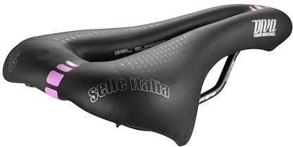 Selle Italia Diva Gel Flow – Damen-Fahrradsattel, bequem mit Gelpolster, ergonomisch mit Aussparung, für City & MTB, Mangan-Gestell – Größe L3, Schwarz/Pink