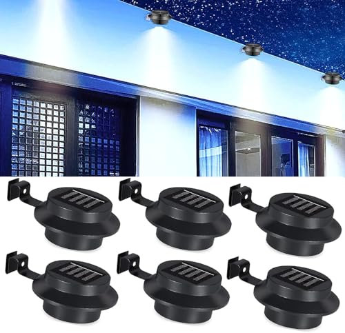 Solar Gutter Light Outdoor Solar Security Lights Lighting Solar Powered Outdoor LED Lights Superbright with Panel Black Shell Fence Wall Lamp Garden Wall Lobby Pathway Lamp (Black, 6 Pack)