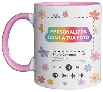Taza personalizable Spotify | 7 colores interiores y patrones | Regalo perfecto para cualquier ocasión (rosa/flores)