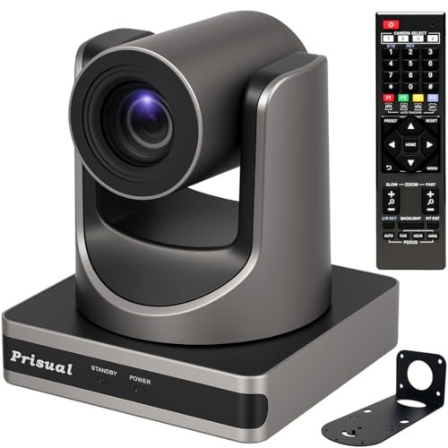 Prisual NDI PTZ Camera 20x Optical Zoom Full HD 60P with Network USB3.0 HDMI PTZ Camera Auto-Tracking for Church Services Worship Education PoE Support（Built in NDI License）