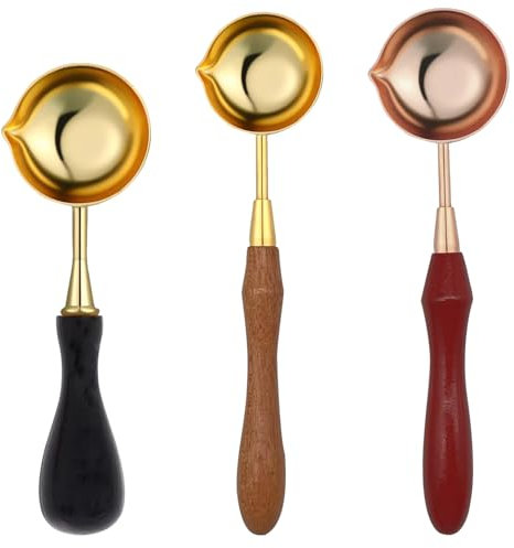 BLMHTWO 3 Pcs Wax Seal Spoon, Sealing Wax Melting Spoons, Big Wooden Handle Vintage Elegant Sealing Spoon for Arts Crafts Stamp Envelope Letter Wedding Party Invitations