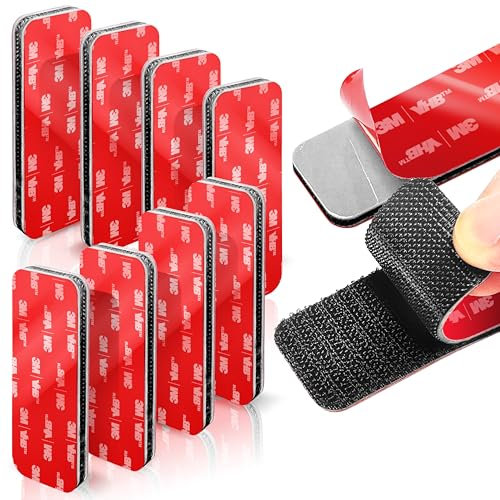 Set di 8 strisce adesive resistenti con gancio e anello, realizzate in VHB 3M, resistenti al calore, impermeabili, per uso interno ed esterno, nero, 3,2 x 8,1 cm, montaggio sicuro per pareti, vetro
