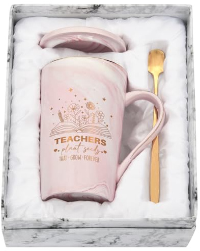Joymaking Teacher Gifts Coffee Mug Thank You Gifts for Women Christmas Birthday Gift for Teacher Mug - Teachers Plant Seeds taht Grow Forever, 14 oz Coffee Mug for Best Teachers, Pink
