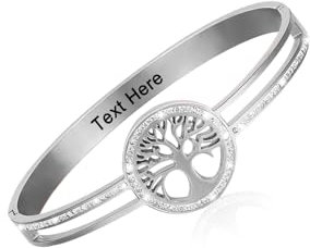 Eigso Bracelet unisexe en acier inoxydable personnalisé Arbre de vie Texture gravée Bracelets pour femme
