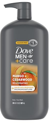 DOVE MEN + CARE body and face wash rejuvenating mango + cedarwood for Men, with 24-Hour Nourishing Micromoisture Technology, 30 oz