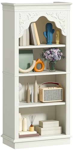 YITAHOME 4-Tier Vintage Bücherregal mit geschnitztem Design Bücherregal offenes Display Lagerung- Ideal für Wohnzimmer, Schlafzimmer, Arbeitszimmer & Büro, Weiß, 140cm