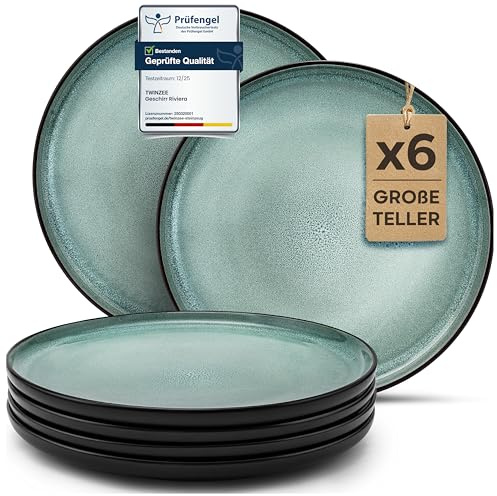 Twinzee Servizio Piatti Moderni 6 Piatti Grandi in Gres 6 per 6 Persone - Compatibile con Microonde - Riviera Collection