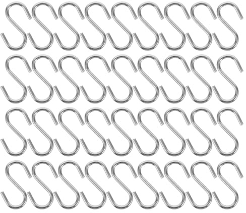 Amosfun 50pcs 1'' Mini S Hooks, Metal S-Shaped Christmas Ornament Hooks, Wire Grid Photo Panels Hanger (20x25mm)