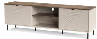 TV-Schrank EVO Lowboard 183 cm Kaschmir/Castello-Eiche Wohnzimmer Modern | Stilvolles Fernsehboard mit geometrischen Fronten, 2 Türen, 2 Regalböden & Metallbeinen - modern, funktional, zeitlos