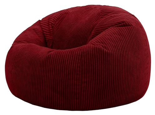 Icon Kingston Sitzsack Cord, Burgund, Sitzsack Erwachsene mit Füllung, Bean Bag, Cord Sessel, Lounge Sessel, Lounge Stuhl, Schlafzimmer, Wohnzimmer, Wohnzimmer Möbel